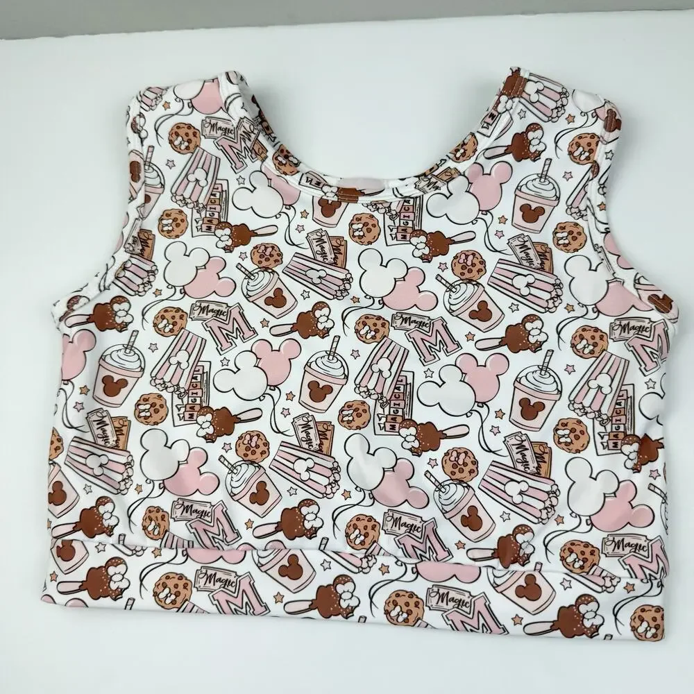 Kids Pink & Brown Printed Crop Top and Twirl Skirt Set - Picture 6 of 10
